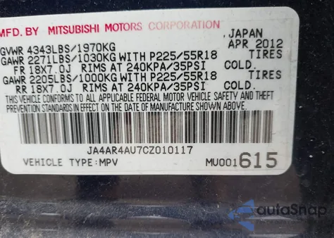 2012 Mitsubishi Outlander Sport Se z USA, uszkodzony, nr VIN JA4AR4AU7CZ010117